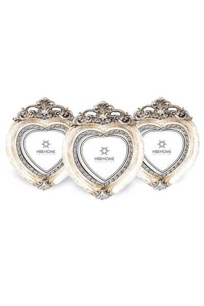 Hbb Home Baroc Vesikalik Photo Frame Set of 3 with Silver Hearts