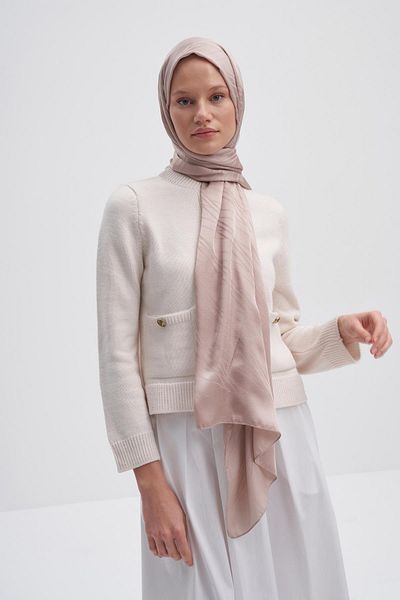 carell Beige Symmetrical Jacquard Italian Silk Shawl