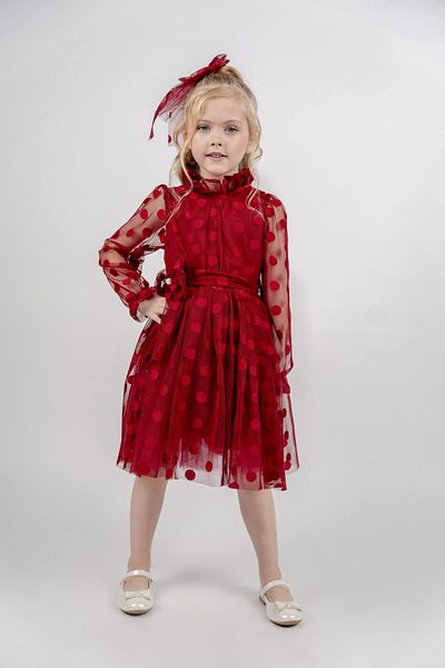 Eray Kids Polka Dot Buckle Bow Detailed Girl's Evening Dress