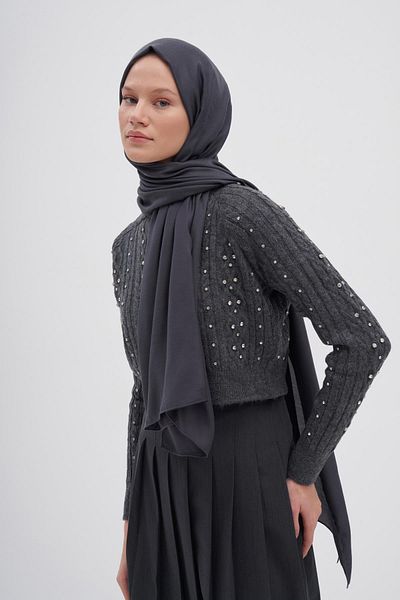carell Anthracite Double Sided Silk Slub Shawl