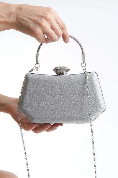ARZUM SHOES Short Heeled Satin Material Women's Stone Heeled Shoes and Evening Dress Bag Set