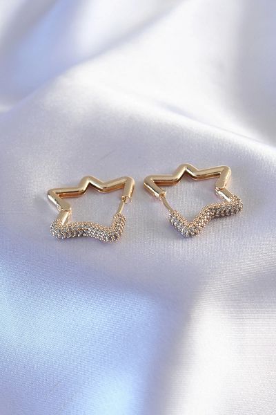 Clariss Gold Color Zircon Stone Star Model Women's Earrings