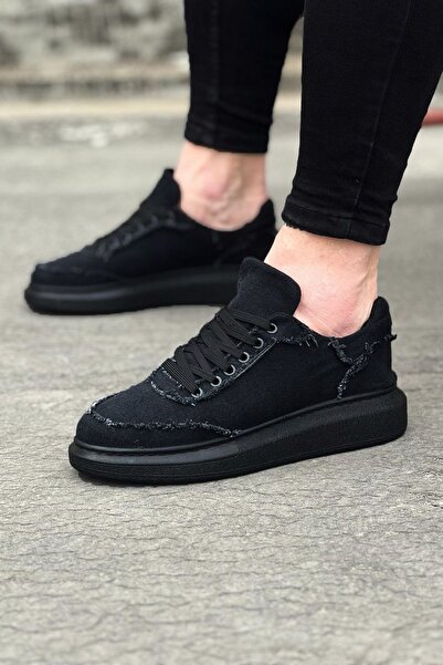 Wagoon Wg018 Charcoal Denim Fabric Men's Casual Shoes