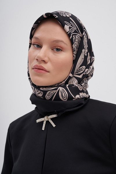 carell Μαύρο μεταξωτό μαντίλι Rose Mulbary