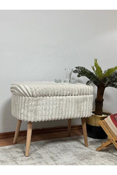 KOKİ DESİGN MİNİ OSLO İthal Premium Peluş Kumaş Fitilli Toscana Krem Sandıklı...