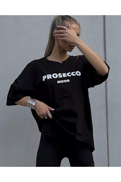 CAST COLLECTİON Tricou oversize cu imprimeu Prosecco Mod negru de damă