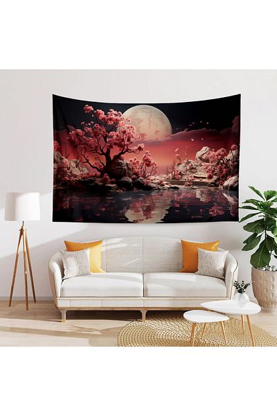 Else Dekor Moon Nature Patterned Landscape Tapestry - Wall Cover and Carpet