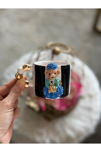 Pernotte Handmade 24 K Gold Plated Girl Teddy Turkish Coffee Cup
