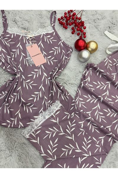 pijamaworld Soft Textured Summer Rope Strap Six Long Pajama Set