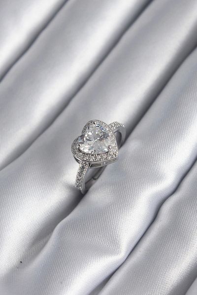 Clariss Brass Silver Color Zircon Stone Heart Charm Model Women's Ring