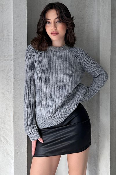 Fav Style Women's Crew Neck Thessaloniki Knit Oversize Knitwear Sweater