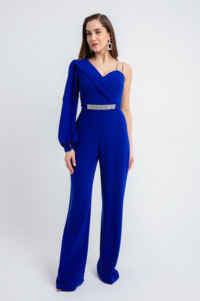 Lafaba Women's Saks One-Shoulder Stone Evening Dress Jumpsuit