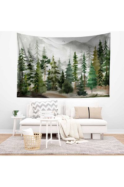 Else Dekor Watercolor Forest and Nature Scenery Pattern Tapestry - Wall Cover and Carpet