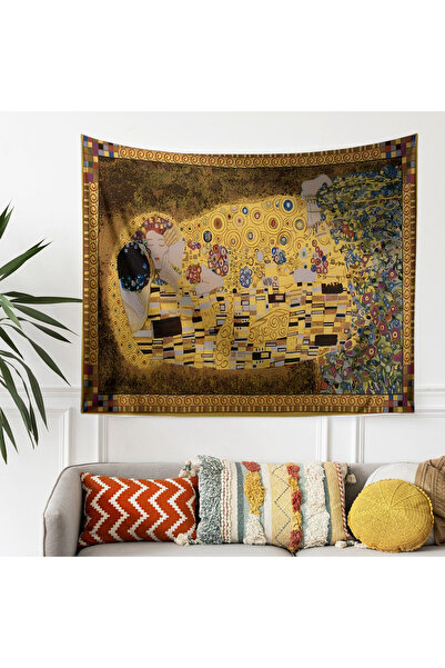 Else Dekor Gustav Klimt Kiss Öpücük Desenli Duvar Örtüsü Duvar Halısı Tapestry