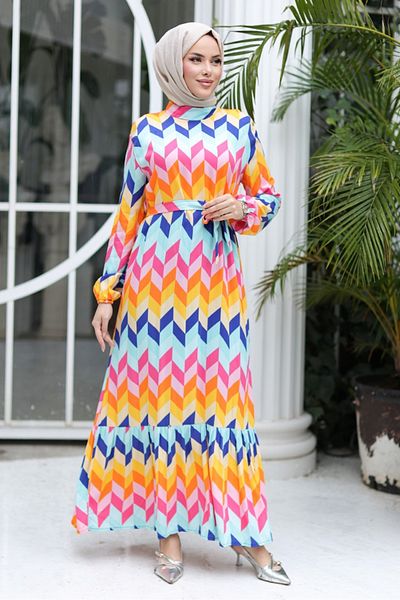 Bestenur Gürel Dokuma Viscose Dress 1318 - Κίτρινο