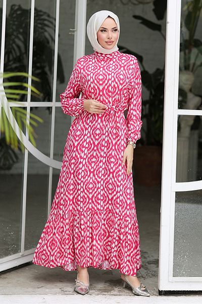 Bestenur Anser Woven Viscose Dress 1309 - Fuchsia