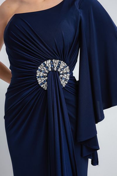 Lafaba Γυναικείο βραδινό φόρεμα Navy Blue One Shoulder Stone με λεπτομέρειες