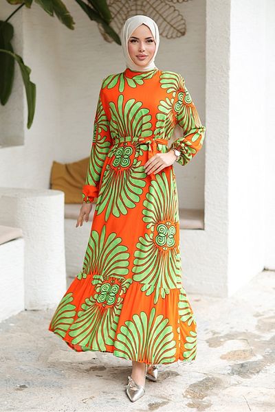 Bestenur Zelay Woven Viscose Dress 1316 - Orange
