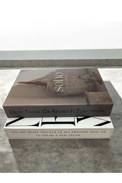 Saccura Decor Decorative Book Box Set, Set of 2 Grey & White Boxes