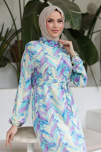 Bestenur Lilac Viscose Mesil Woven Dress 1321