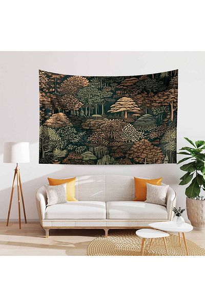 Else Dekor Green Coffee Patterned Forest Tree Tapestry - Wall Cover and Carpet