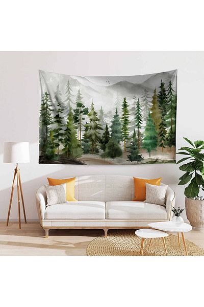 Else Dekor Watercolor Forest and Nature Scenery Pattern Tapestry - Wall Cover and Carpet