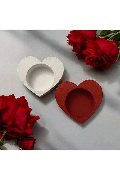 Karma Atölye 2li Kalp Tealight Mumluk Sevgililer Günü Kırmızı Ve Beyaz Hediye...