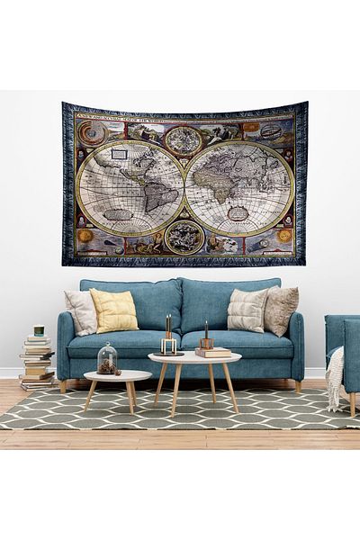 Else Dekor Medieval Tumbled World Map Retro Pattern Wall Cover Wall Tapestry Tapestry