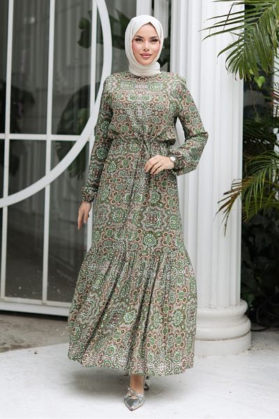 Bestenur Yeral Woven Viscose Dress 1326 - Πράσινο