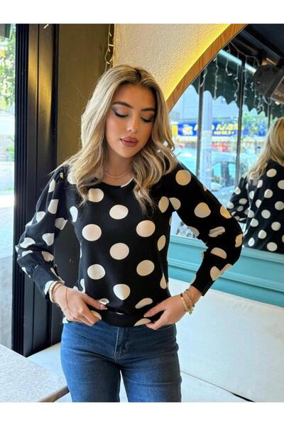 ESSE BUTİK Γυναικεία μακρυμάνικη λαιμόκοψη μανίκια με φαρδύ μανίκι με μανσέτα στο στόμα με δύο κουμπιά λεπτομέρεια κρεπ μπλούζα