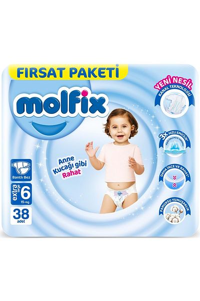 Molfix Economic Deal - Extra Large Baby Diapers, Size 6 (15 kg), 76 Pieces