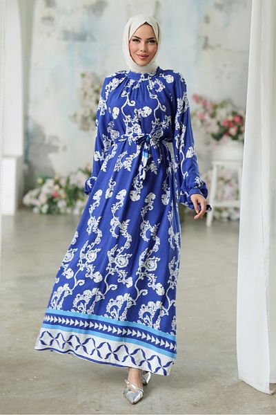 Bestenur Indigo Viscose Dress - Ternal Woven, Model 1331