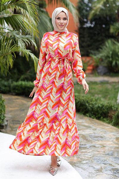 Bestenur Mesil Woven Viscose Dress 1321 - Orange