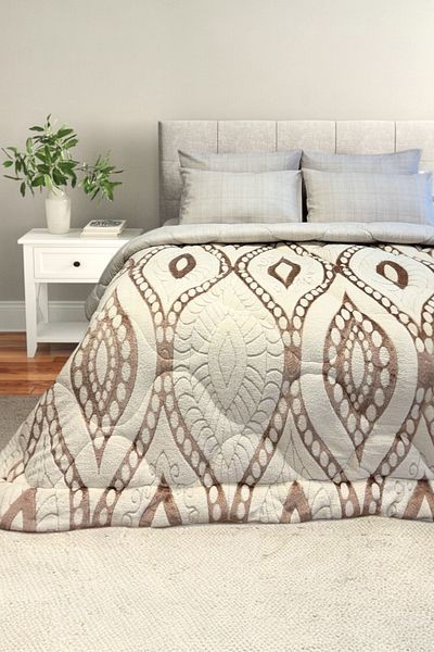 Alla Turca Double Jacquard Wellsoft Sleeping Set - Special Bag - Flat Sheets with 2 Pillow Cases, Dark Brown/Cream