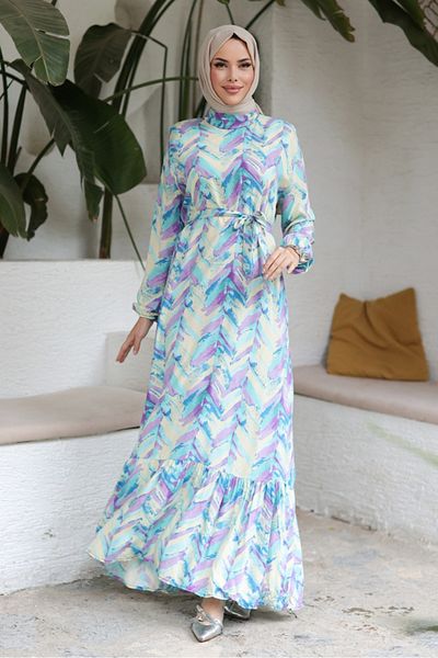 Bestenur Lilac Viscose Mesil Woven Dress 1321