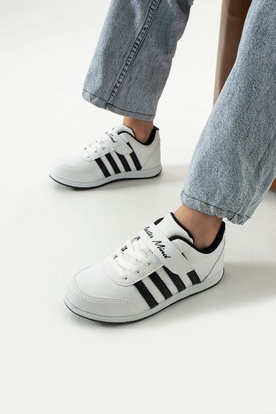 BOUIS Pantofi pentru copii unisex alb și negru - pantofi flexibili, ușori, din piele artificială cu un singur velcro