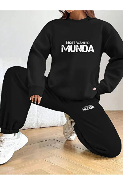 Frisson Hanorac cu imprimeu și set pantaloni jogger pentru femei, tricotat - ...