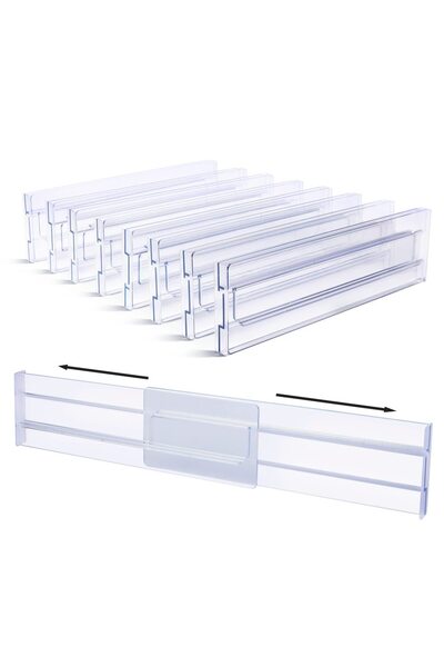 Choice مجموعة من 8 منظمين لتقسيم الأدراج، مجموعة من 8 قطع، أدراج بلاستيكية شفافة قابلة للتعديل لتخزين أدراج المطبخ