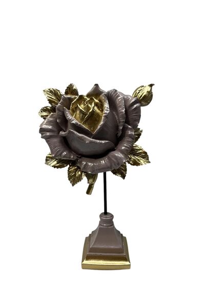 Peramari Dekoratif Polyester Tekli Dik Gül Çiçek Vizon Gold Eskitme