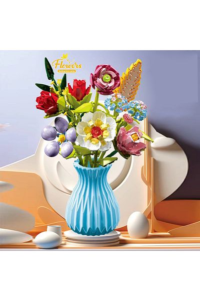 AMAZINGBLOKS مع صندوق 109-7 مكعبات بناء باقة زهور زهرة أبدية وردة عباد الشمس نموذج مجموعة مكعبات