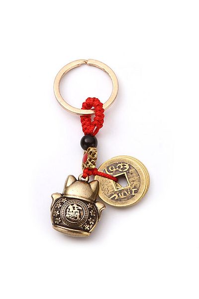 Choice A Handmade Brass Feng Shui Coins Keychain Lucky Cat Car Keychain Five Emperors Money Key Rings Jewe.