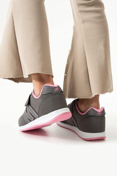 BOUIS Children's Smoked Pink Lace-Up Single Velcro Flexible Lightweight Faux Leather Unisex Sneaker m Series Sports Shoes