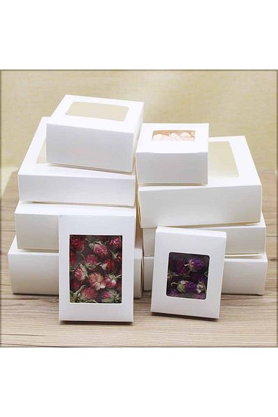 Choice 10box 10x8x2cm White 10 Pieces Of Diy Vintage Kraft Paper Box With Window Paper Gift Box, Cake Packa