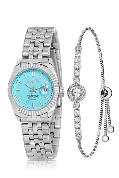 Polo Air Mercan Takvimli Kadın Kol Saati Zirkon Taşlı Yuvarlak Bileklik Kombi...