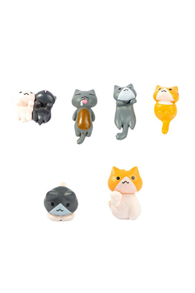 Choice طقم من 6 قطع من تماثيل القطط الكرتونية المصنوعة من مادة PVC لتزيين لوحة القيادة في السيارة وأواني النباتات وحافة الشاشة.