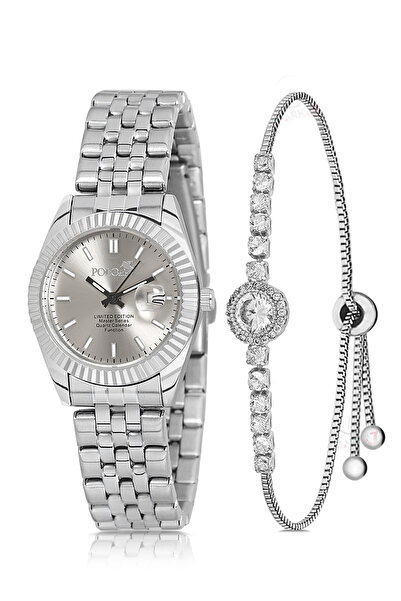 Polo Air Mercan Takvimli Kadın Kol Saati Zirkon Taşlı Yuvarlak Bileklik Kombin Gümüş Gri Renk PL-1519B8