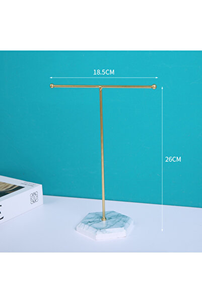 Choice حامل مجوهرات على شكل حرف T بنمط رخامي أبيض لعقد أو خاتم أو سوار