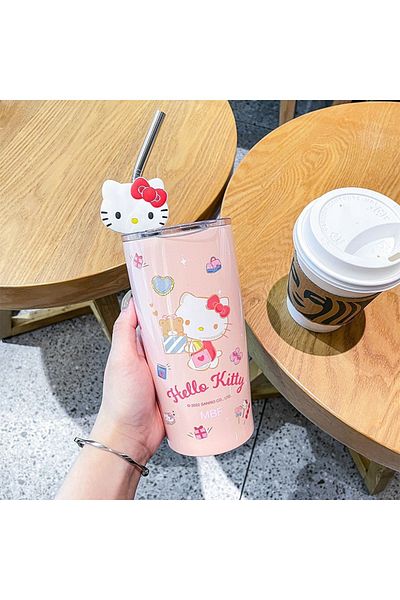 Choice 1 Sanrio Hello Kitty Straw Cup Cinnamoroll Cute Cartoon Kuromi Heat Preservation Cold Insulation S.