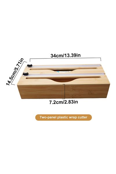Choice M Primarycolortwo 1pc Kitchen Wrap Dispenser With Foil & Cling Film Cutter Box, Bamboo Fresh Bag Cut