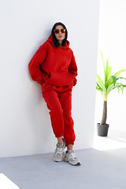 CMZ COLLECTİON Κόκκινο χοντρό σετ φόρμας